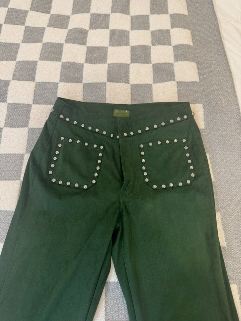 MOTHER Denim Faux Suede Studded Western Pants Green STY#11207-1801 - Picture 2 of 6